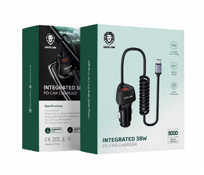 Green Lion 38W Car Charger With Integrated Type C Cable - Zoom Image 1