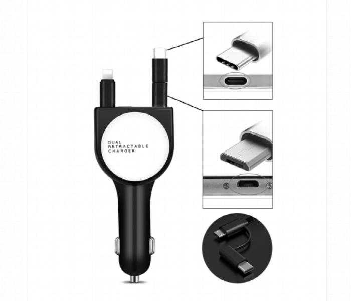 3 In 1 Car Charger Micro Type C  Lightning  Red - Zoom Image 1