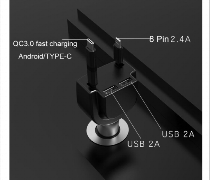 3 In 1 Car Charger Micro Type C Lightning Red - Zoom Image 3