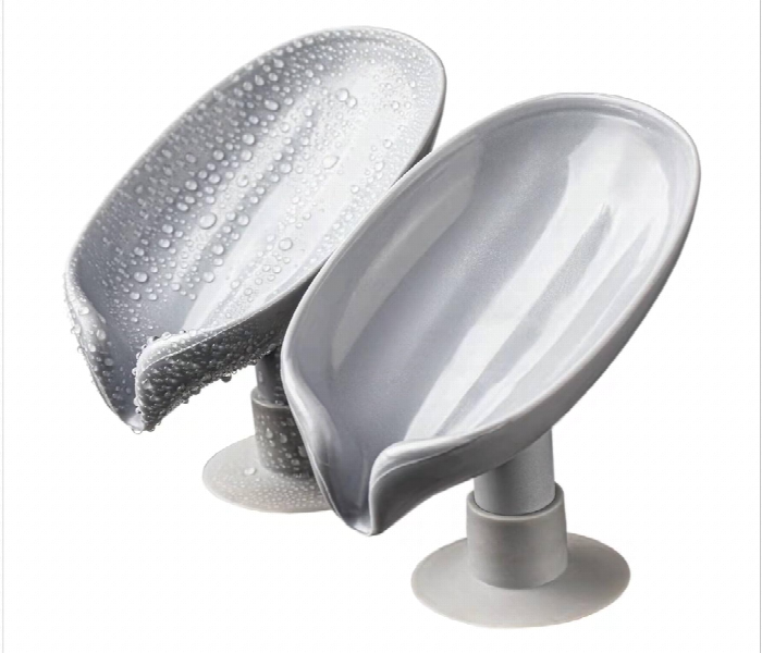 Leaf Shape Self Draining Soap Dish Holder  Gray - Zoom Image 2