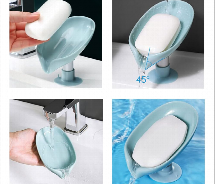 Leaf Shape Self Draining Soap Dish Holder  Green - Zoom Image 3