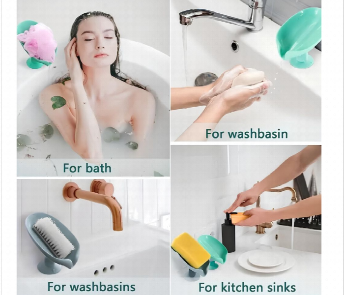 Leaf Shape Self Draining Soap Dish Holder  Green - Zoom Image 4