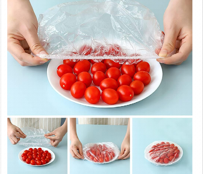 100 Pcs Disposable Plastic Food Wrap Covers - Zoom Image 2