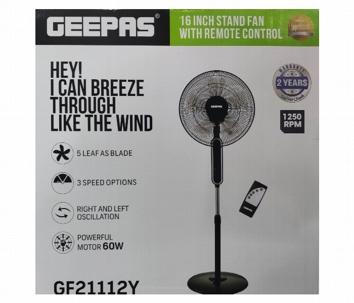 Geepas 16 Stand Fan With Remote Control Gf21112Y - Zoom Image 2