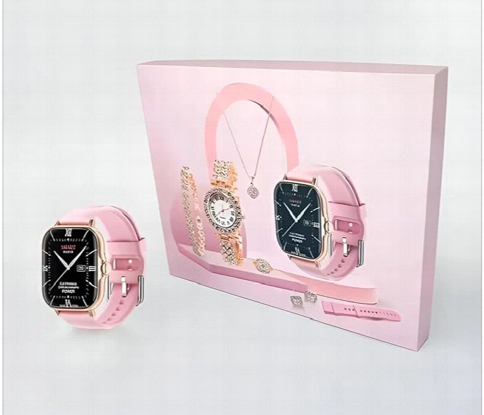Womens 8 In 1 Smart Watch And Jewelry Set A58 Plus Bluetooth Watch Gift Combo Perfect For Her With Gift Box - Zoom Image 3