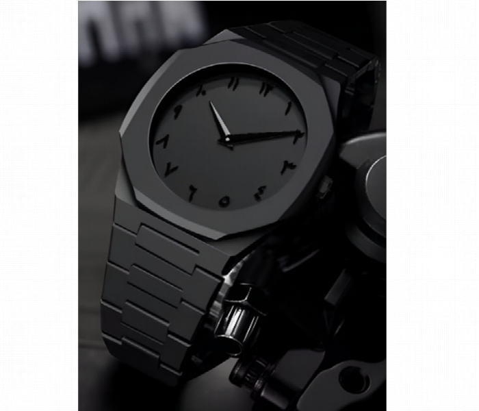 Arabic Aura Luxury Mens Watch Black Matte Stainless Steel Band Quartz Analog Wristwatch With Octagonal Case - Zoom Image 1
