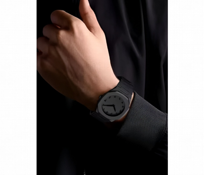 Arabic Aura Luxury Mens Watch Black Matte Stainless Steel Band Quartz Analog Wristwatch With Octagonal Case - Zoom Image 2