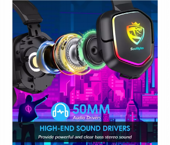 Soulbytes S21 Rgb Wired Gaming Headset With 50Mm Drivers Black - Zoom Image 3