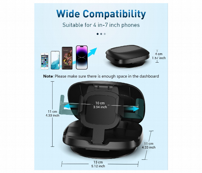 Phone Mount For Car Rotatable Dashboard Horizontal Vertical Viewing - Zoom Image 2