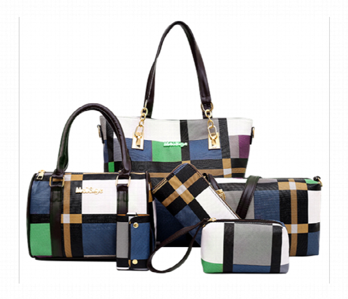 Pu Leather 6 Pcs Check Pattern Composite Shoulder Crossbody Bag For Women Blue And Green - Zoom Image
