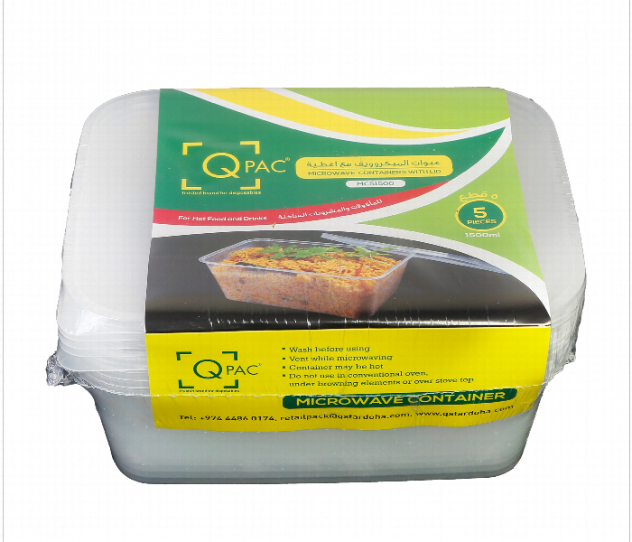 Q Pac Microwave 1500Ml Rectangle Container 1X5 Piece  Mwcsq1500 - Zoom Image