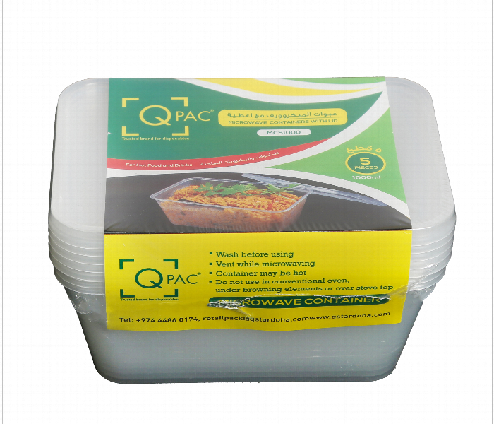 Q Pac Microwave 1000Ml Rectangle Container 1X5 Piece  Mwcsq1000 - Zoom Image