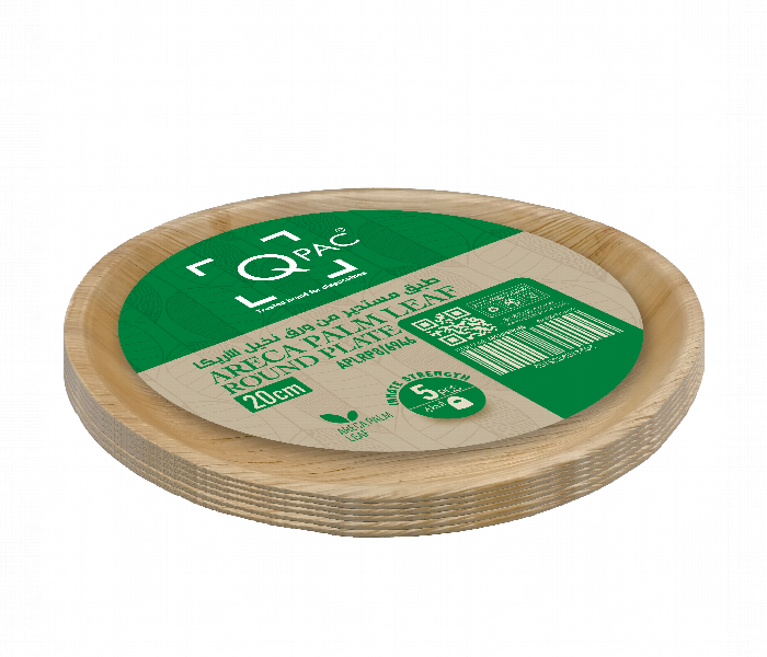Q Pac Areca Palm Leaf 20 Cm Round Plate 1 X 5 Pieces  Apl20Rp5 - Zoom Image