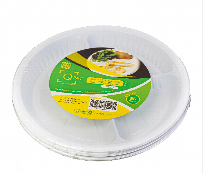 Q Pac Plastic Round Plate 3 Comp 26Cm 1X25 Pieces  Prp3C26X25 - Zoom Image