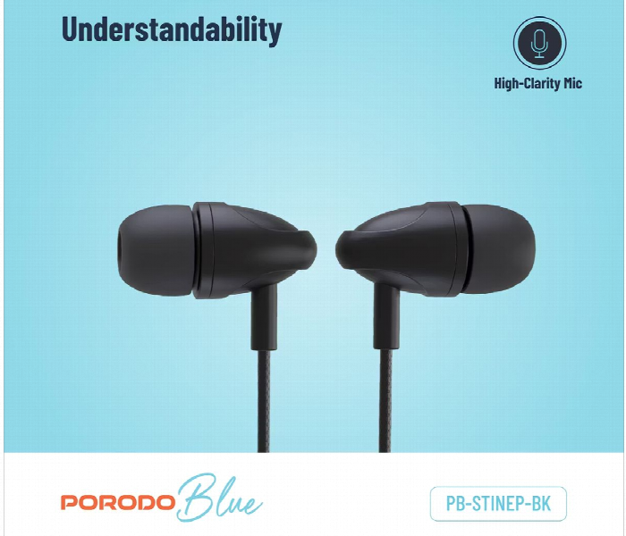 Porodo Blue Stereo Earphones With Aux Connector 1.2M Black - Zoom Image 3