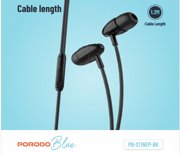 Porodo Blue Stereo Earphones With Aux Connector 1.2M Black - Zoom Image 4