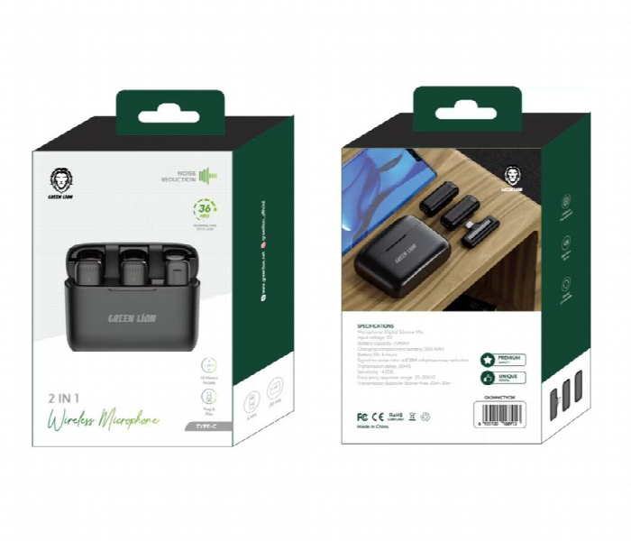 Green Lion 2 In 1 Wireless Microphone With Typec Connector  Black - Zoom Image 3