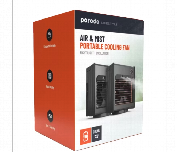Porodo Lifestyle Misting Air Cooling Fan Black - Zoom Image 4