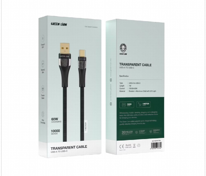 Green Lion Transparent Cable Usb A To Usb C  Black - Zoom Image 2