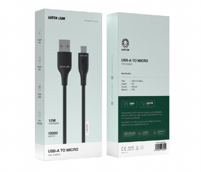 Green Lion Usb A To Micro Pvc Cable  Black - Zoom Image 2