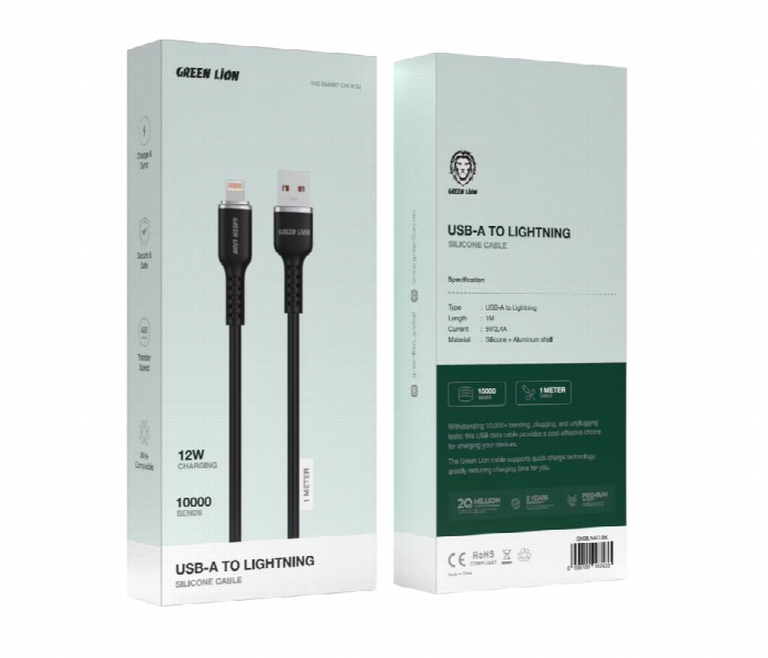 Green Lion Usb A To Lightning Silicone Cable 1M - Zoom Image 2