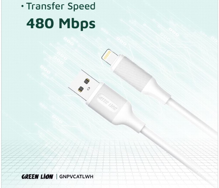 Green Lion Usb A To Lightning Pvc Cable 1M 2.4A  White - Zoom Image 3