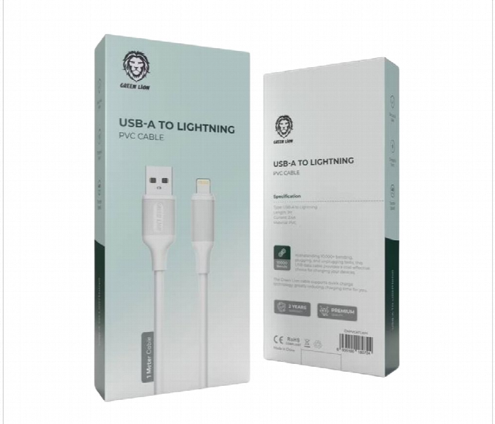 Green Lion Usb A To Lightning Pvc Cable 1M 2.4A  White - Zoom Image 2