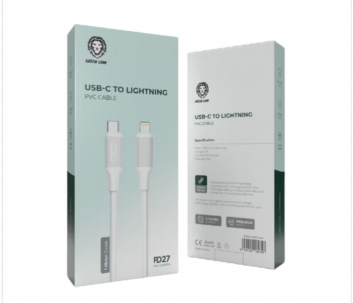 Green Lion Usb C To Lightning Pvc Cable 1M Pd 27W  White - Zoom Image 2