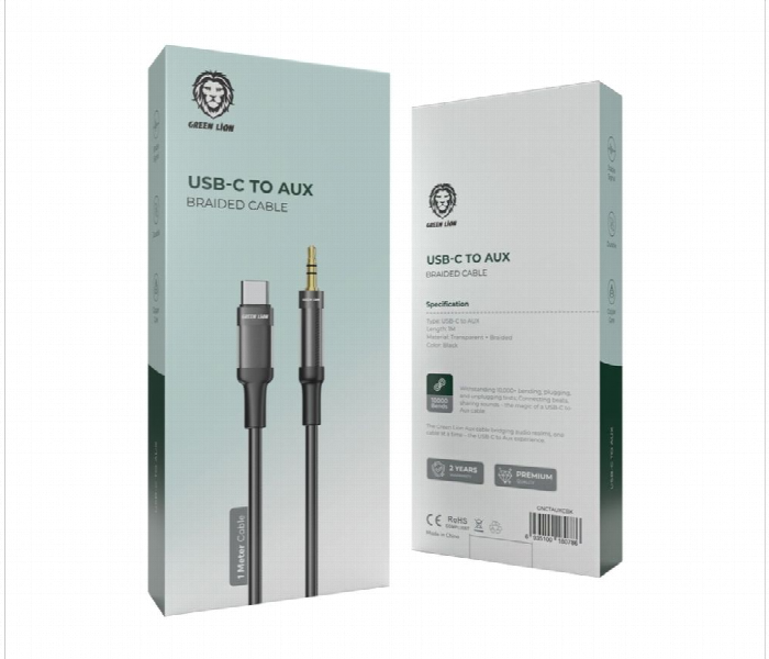 Green Lion Usb C To Aux Braided Cable 1M - Zoom Image 2