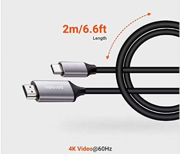Porodo Type C To 4K Hdmi Cable 2M 6.6Ft Gray - Zoom Image 3