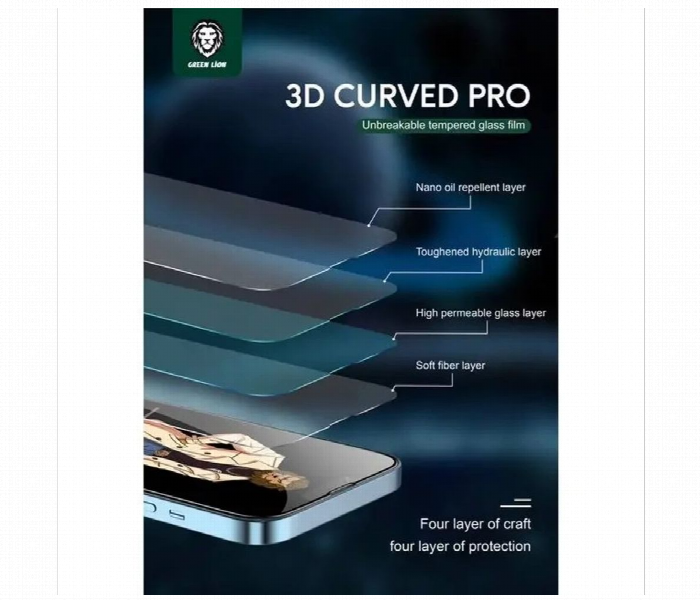 Green Lion 3D Curved Tempered Glass For Iphone 12 Pro 6.1 Inch - Zoom Image 3