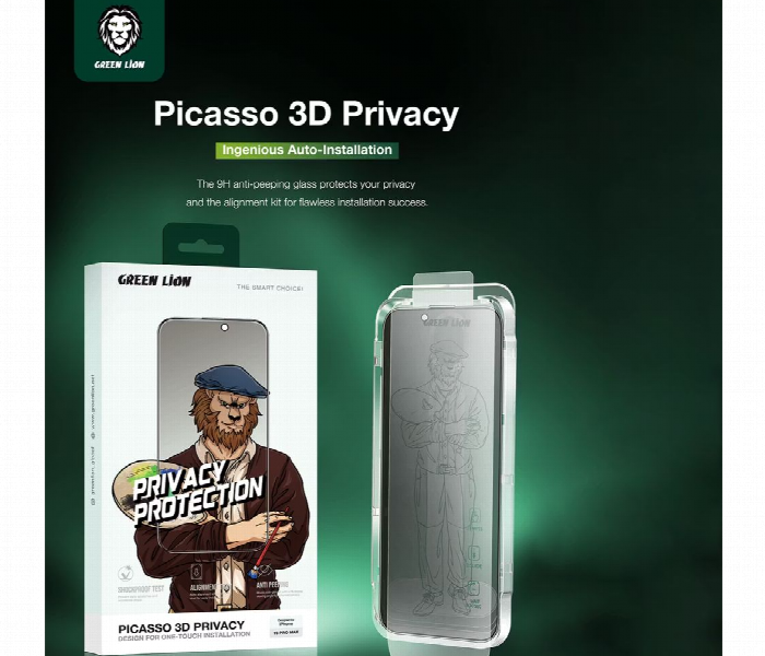 Green Lion Picasso 3D Privacy Glass With Alignment Tray Iphone 16 - Zoom Image 4
