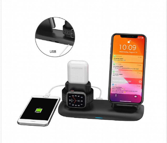 Porodo 4 In 1 Charging Station 7.5W 10W For Iphone Apple Watch Airpods Black - Zoom Image 4