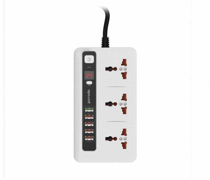 Porodo 4 Usb Port 3.4A Plus 1 Qc 3.0 With 3 Universal Power Sockets 10A White - Zoom Image 1