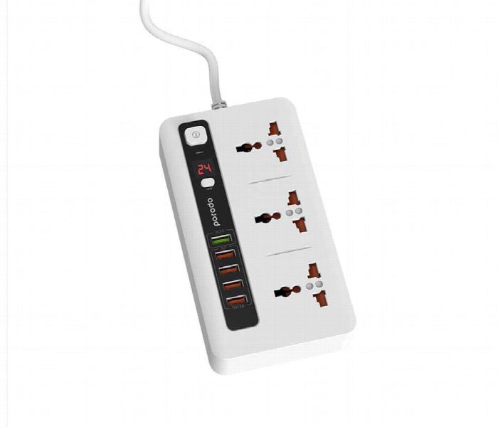 Porodo 4 Usb Port 3.4A Plus 1 Qc 3.0 With 3 Universal Power Sockets 10A White - Zoom Image 2
