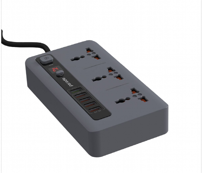 Porodo 4 Usb Port 3.4A Plus 1 Qc 3.0 With 3 Universal Power Sockets 10A Gray - Zoom Image 2