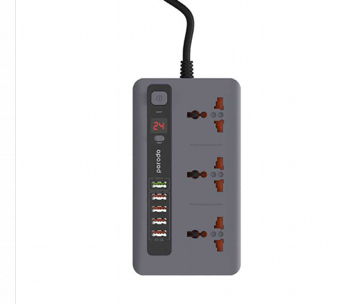 Porodo 4 Usb Port 3.4A Plus 1 Qc 3.0 With 3 Universal Power Sockets 10A Gray - Zoom Image 1