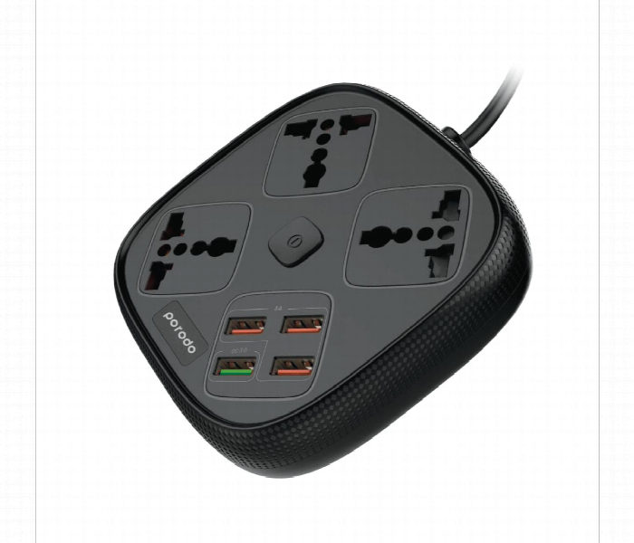 Porodo 3 Usb Port 3A Plus 1 Qc 3.0 With 3 Universal Power Sockets 10A Black - Zoom Image 1