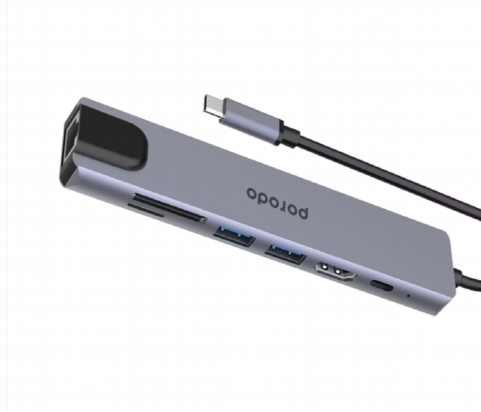 Porodo 7 In 1 Aluminum Usb C Hub 4K Hdmi Pd 100W Gray - Zoom Image 3