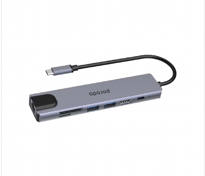 Porodo 7 In 1 Aluminum Usb C Hub 4K Hdmi Pd 100W Gray - Zoom Image 2