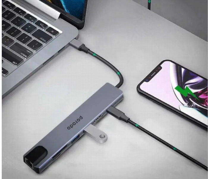 Porodo 7 In 1 Aluminum Usb C Hub 4K Hdmi Pd 100W Gray - Zoom Image 4