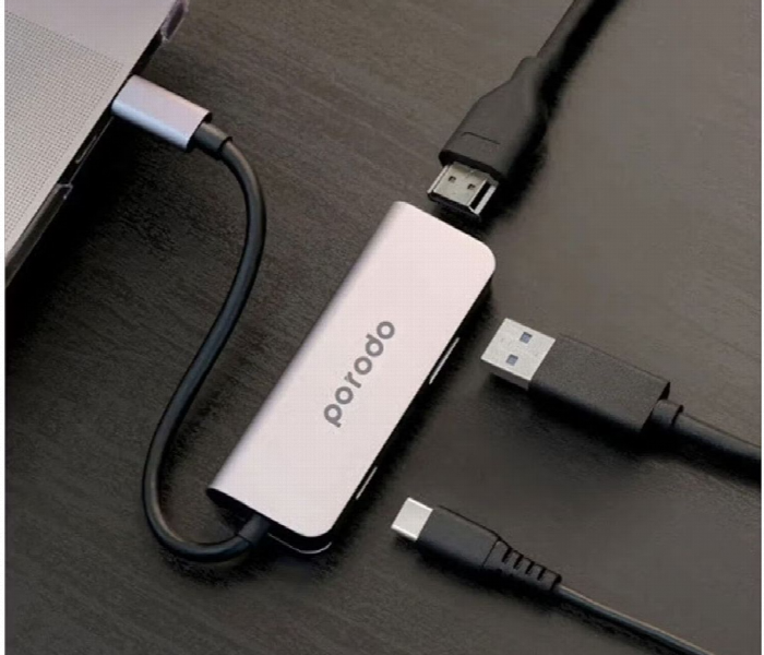Porodo 3 In 1 Aluminum Usb C Hub Grey - Zoom Image 5