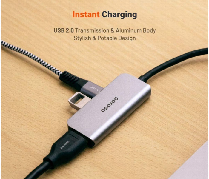 Porodo 3 In 1 Aluminum Usb C Hub Grey - Zoom Image 3
