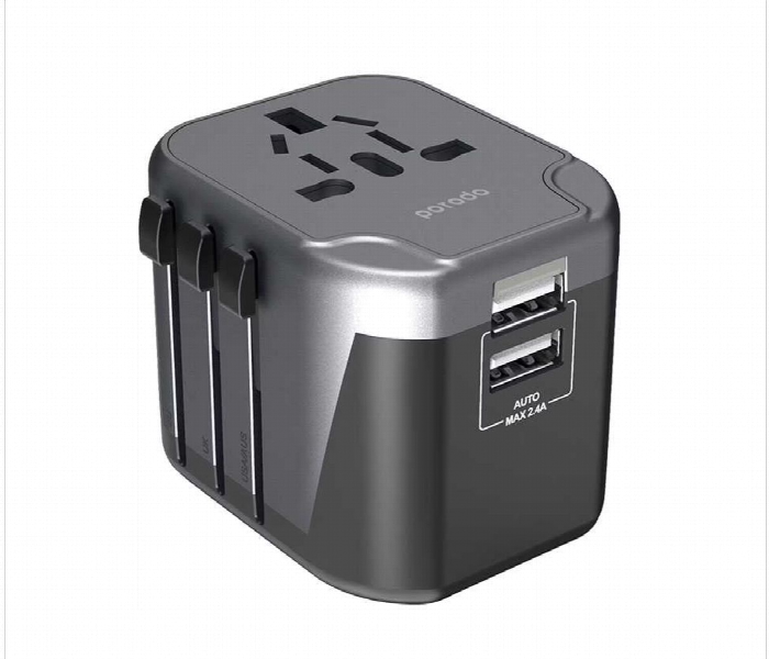 Porodo Dual Usb Port Universal Travel Adapter 2.4A Black - Zoom Image 1