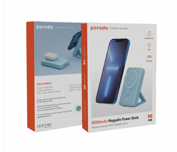 Porodo 10000Mah Magsafe Power Bank With Foldable Stand Blue - Zoom Image 4