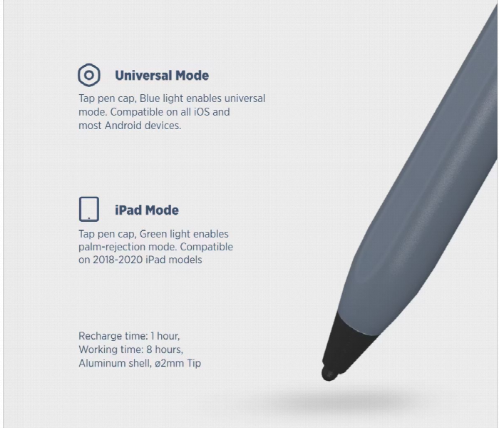 Powerology 2 In 1 Smart Pencil Gray - Zoom Image 3