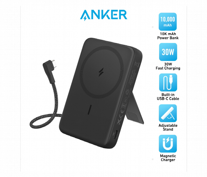 Anker Zolo Magnetic Power Bank 10K 30W Built In Usb C Cable A1685 - Zoom Image 2