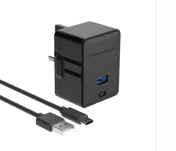 Powerology Dual Port Ultra Quick Pd Charger 36W With Type C Cable 1.2M Black - Zoom Image 2