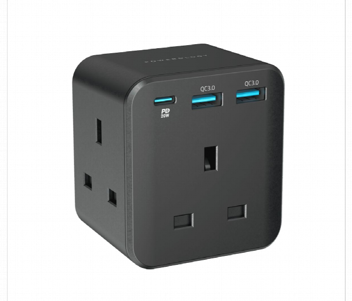 Powerology 3 Outlet Wall Socket With Fast Charging Usb Black - Zoom Image 2