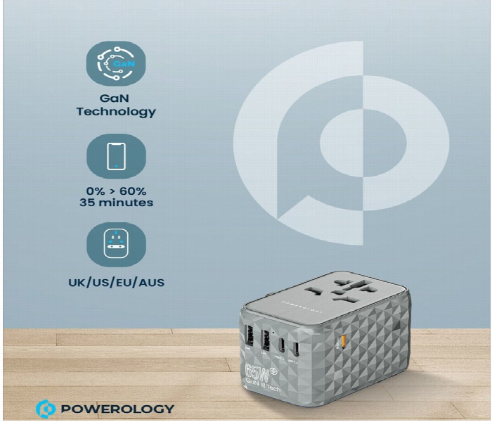 Powerology 65W Pd Universal Multi Port Travel Adapter Gray - Zoom Image 3